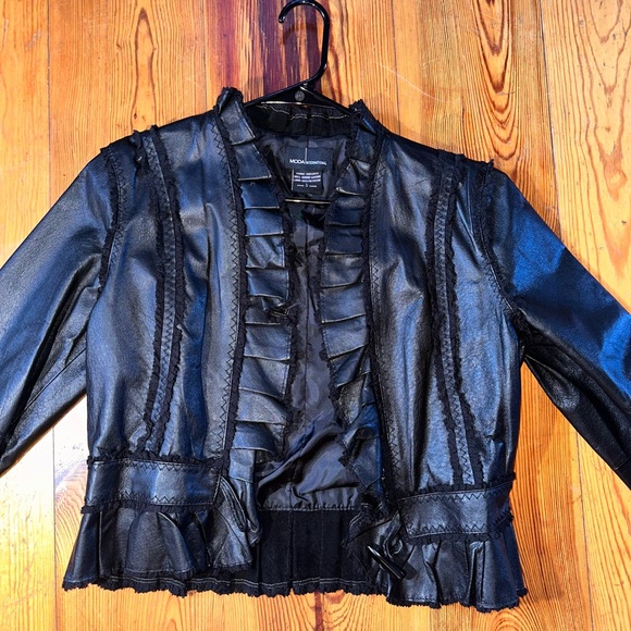 Moda International Leather Ruffle Detail Blazer Jacket - Picture 6 of 15